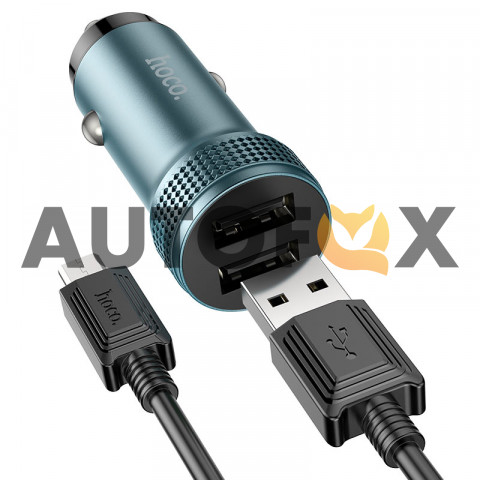 АЗУ Hoco Z49  2USB 2.4A + кабель Lightning серый металл